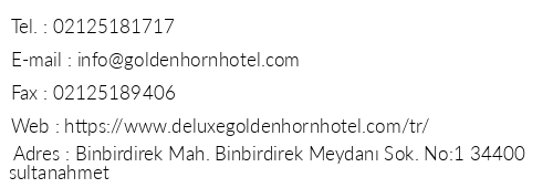 Deluxe Golden Horn Hotel telefon numaralar, faks, e-mail, posta adresi ve iletiim bilgileri